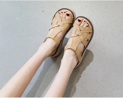 GKTINOO Fashion Handmade Women Sandals 2024 Summer Shoes Genuine Leather Wedges Sandals Women Peep Toe Casual Platform Sandals
