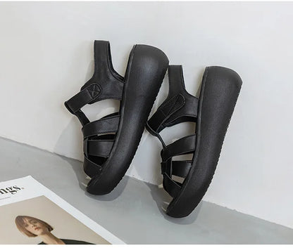 GKTINOO Fashion Handmade Women Sandals 2024 Summer Shoes Genuine Leather Wedges Sandals Women Peep Toe Casual Platform Sandals