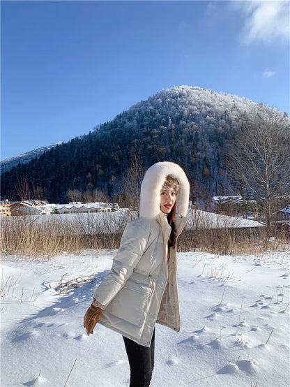 Korean Version of Work Clothes Hooded White Duck Down Jacket for Women's Thickened Clothing Casual Loose Winter F167