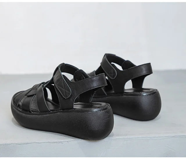 GKTINOO Fashion Handmade Women Sandals 2024 Summer Shoes Genuine Leather Wedges Sandals Women Peep Toe Casual Platform Sandals