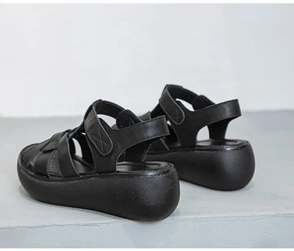 GKTINOO Fashion Handmade Women Sandals 2024 Summer Shoes Genuine Leather Wedges Sandals Women Peep Toe Casual Platform Sandals