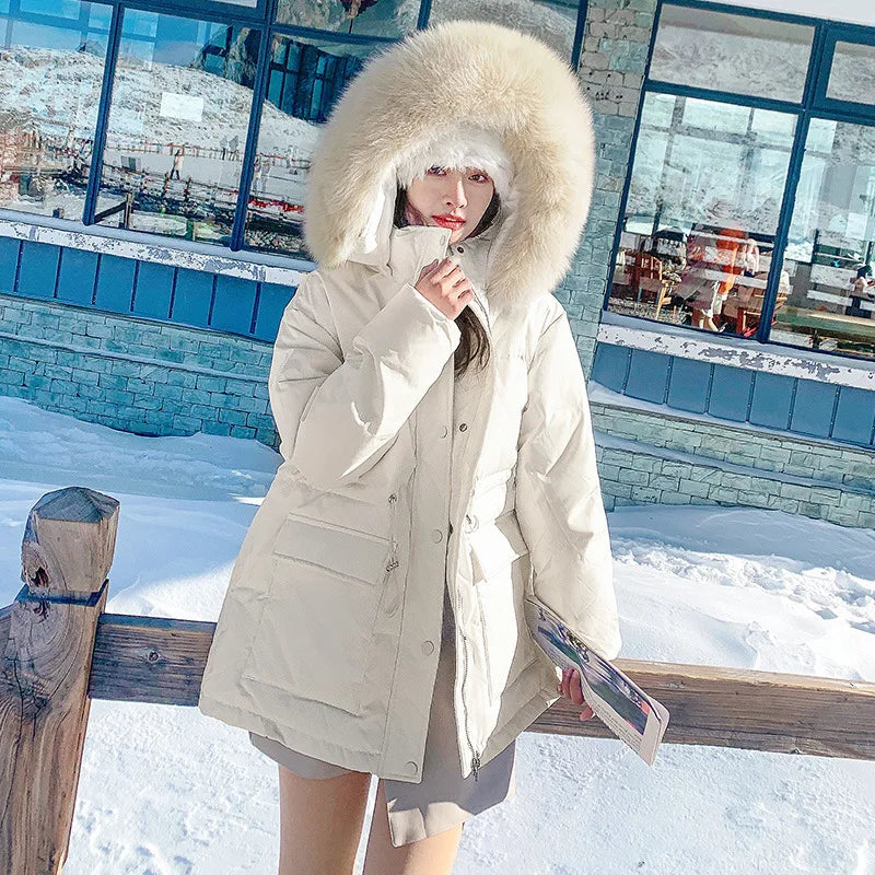 Korean Version of Work Clothes Hooded White Duck Down Jacket for Women's Thickened Clothing Casual Loose Winter F167