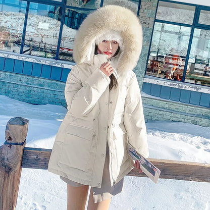 Korean Version of Work Clothes Hooded White Duck Down Jacket for Women's Thickened Clothing Casual Loose Winter F167