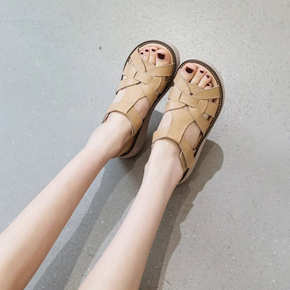 GKTINOO Fashion Handmade Women Sandals 2024 Summer Shoes Genuine Leather Wedges Sandals Women Peep Toe Casual Platform Sandals