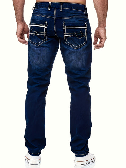 Men's Casual Slim Fit Jeans, Chic Street Style Medium Stretch Denim Pants