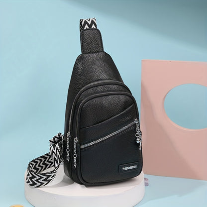 Minimalist Solid Color Sling Bag, Casual Zipper Crossbody Bag, Versatile Trendy Purse With Wide Strap