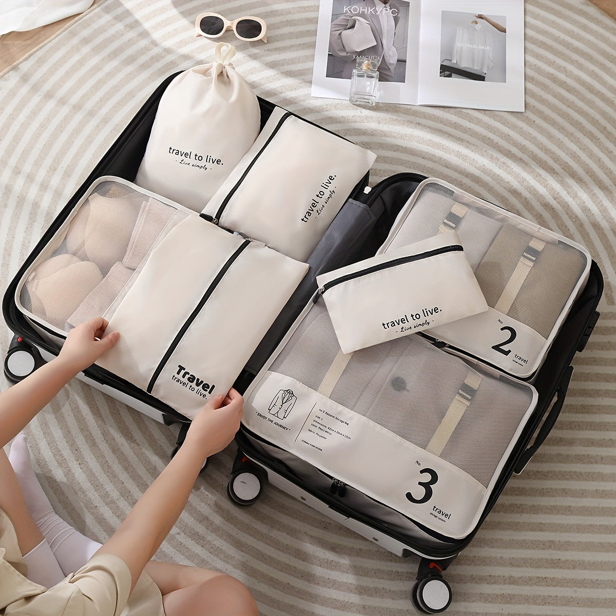 7 Pcs Packing Cubes For Suitcases, Lightweight Travel Luggage Packing Organizers, Compression Storage Shoes Bag, Clothing Underwear Bag, Travel Cubes Set