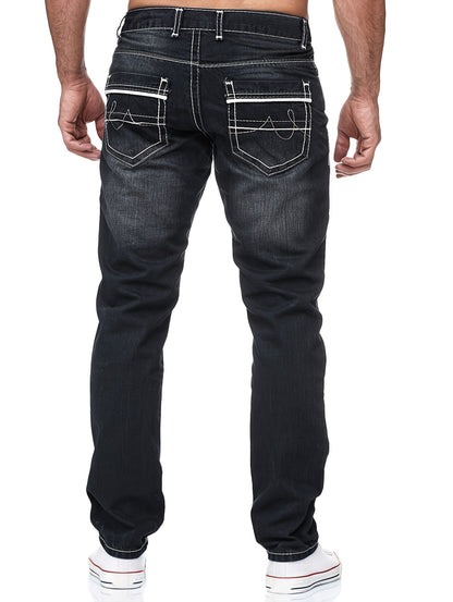 Men's Casual Slim Fit Jeans, Chic Street Style Medium Stretch Denim Pants