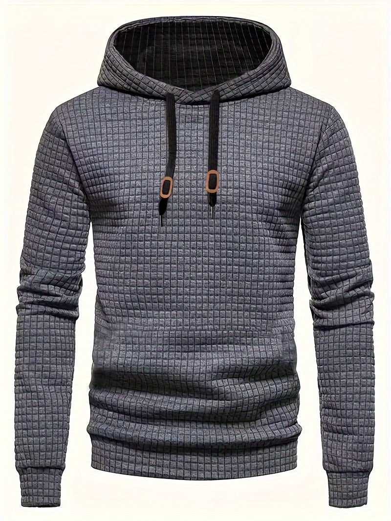 Waffle Cool Hoodies For Men, Men's Casual Solid Hooded Sweatshirt Streetwear For Winter Fall, As Gifts