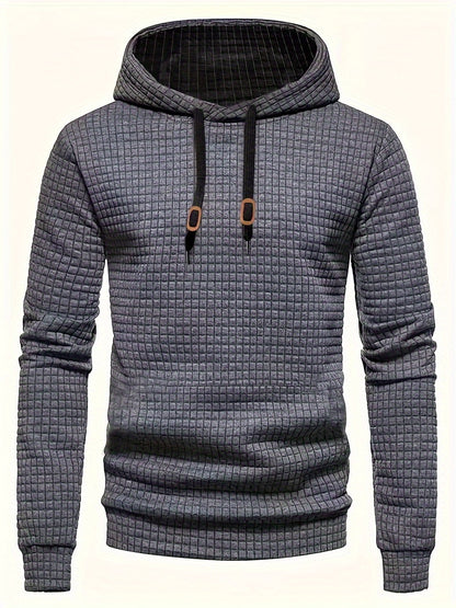 Waffle Cool Hoodies For Men, Men's Casual Solid Hooded Sweatshirt Streetwear For Winter Fall, As Gifts