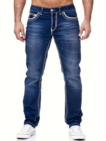 Men's Casual Slim Fit Jeans, Chic Street Style Medium Stretch Denim Pants