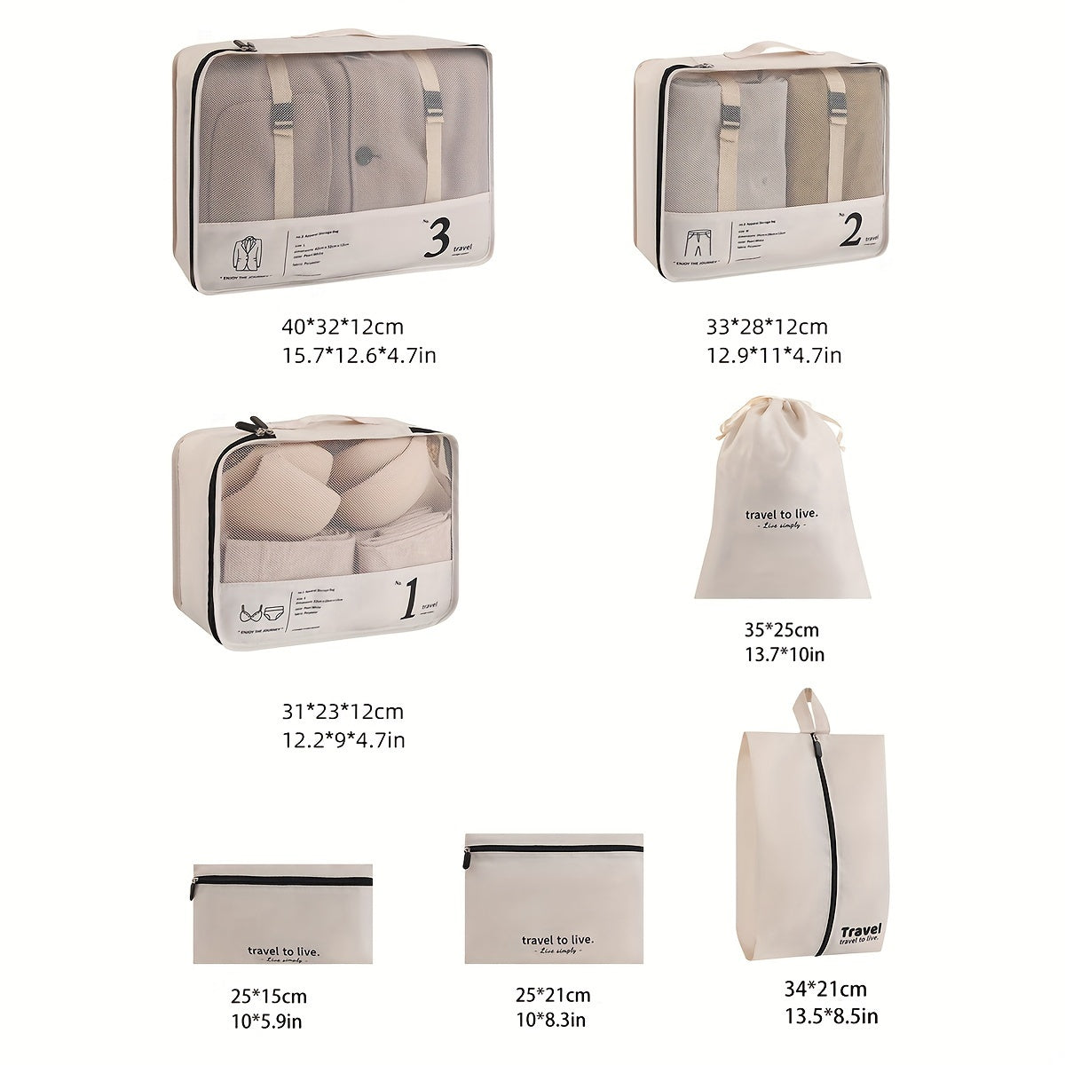 7 Pcs Packing Cubes For Suitcases, Lightweight Travel Luggage Packing Organizers, Compression Storage Shoes Bag, Clothing Underwear Bag, Travel Cubes Set
