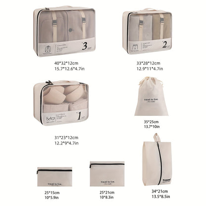 7 Pcs Packing Cubes For Suitcases, Lightweight Travel Luggage Packing Organizers, Compression Storage Shoes Bag, Clothing Underwear Bag, Travel Cubes Set
