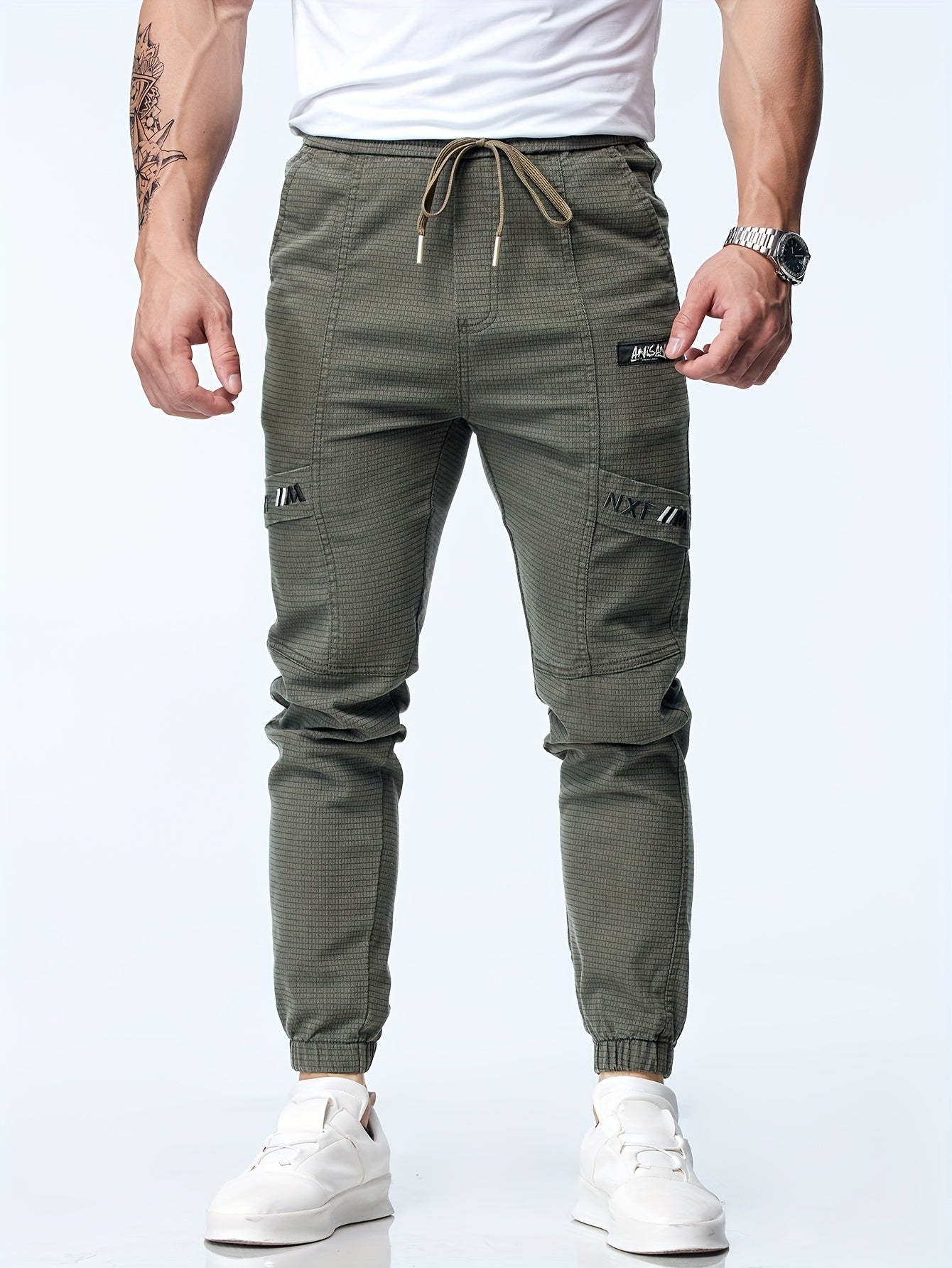 Men's Casual Waist Drawstring Joggers, Chic Stretch Tapered Sports Pants