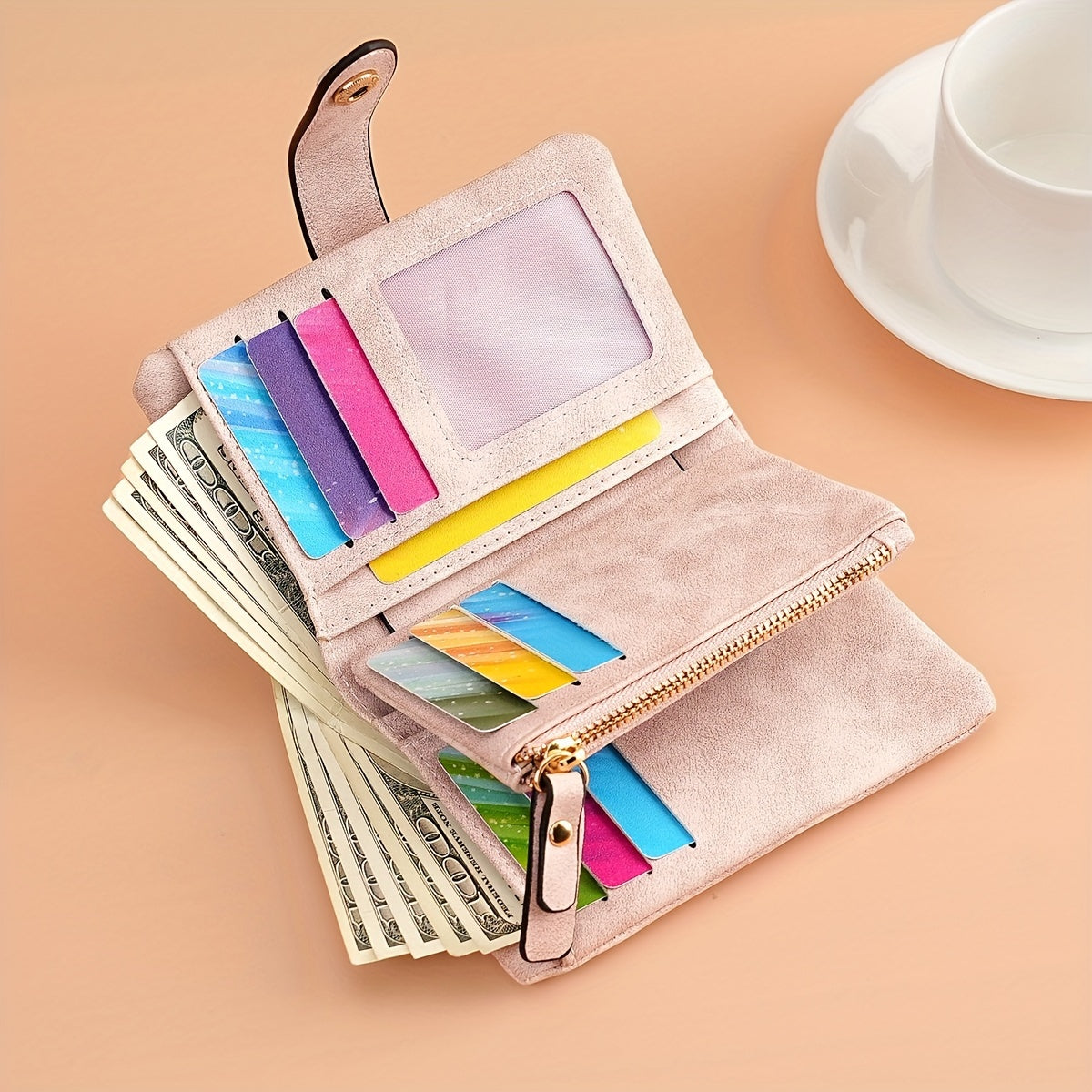 Women's Vintage Short Mini Wallet With Snap Closure, Card Holder, For Festive Present