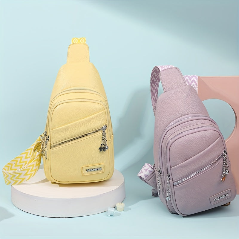 Minimalist Solid Color Sling Bag, Casual Zipper Crossbody Bag, Versatile Trendy Purse With Wide Strap