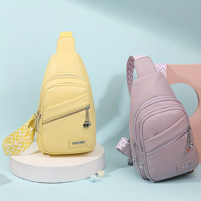 Minimalist Solid Color Sling Bag, Casual Zipper Crossbody Bag, Versatile Trendy Purse With Wide Strap