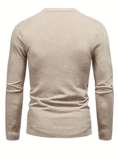 PARIS Print Men's Casual Stretch Long Sleeve Knitted Round Neck Sweater, Spring Fall Pullover Top