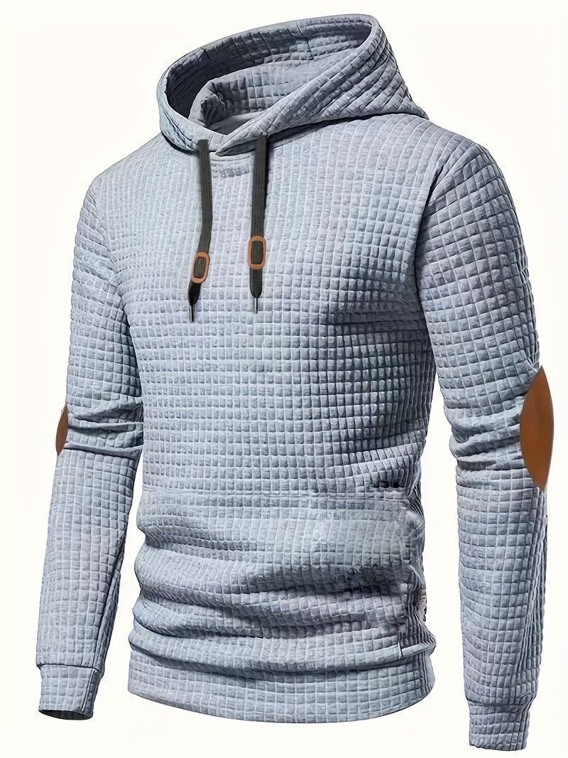 Waffle Cool Hoodies For Men, Men's Casual Solid Hooded Sweatshirt Streetwear For Winter Fall, As Gifts