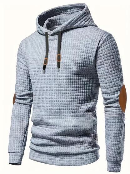 Waffle Cool Hoodies For Men, Men's Casual Solid Hooded Sweatshirt Streetwear For Winter Fall, As Gifts