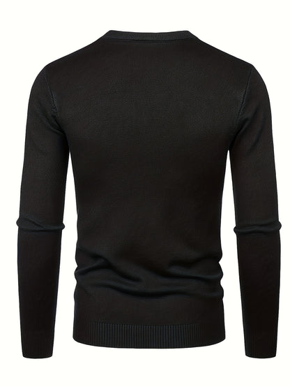PARIS Print Men's Casual Stretch Long Sleeve Knitted Round Neck Sweater, Spring Fall Pullover Top