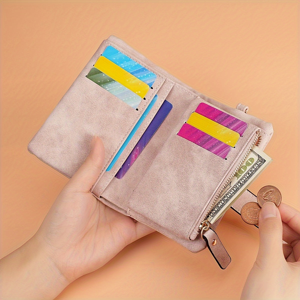 Women's Vintage Short Mini Wallet With Snap Closure, Card Holder, For Festive Present