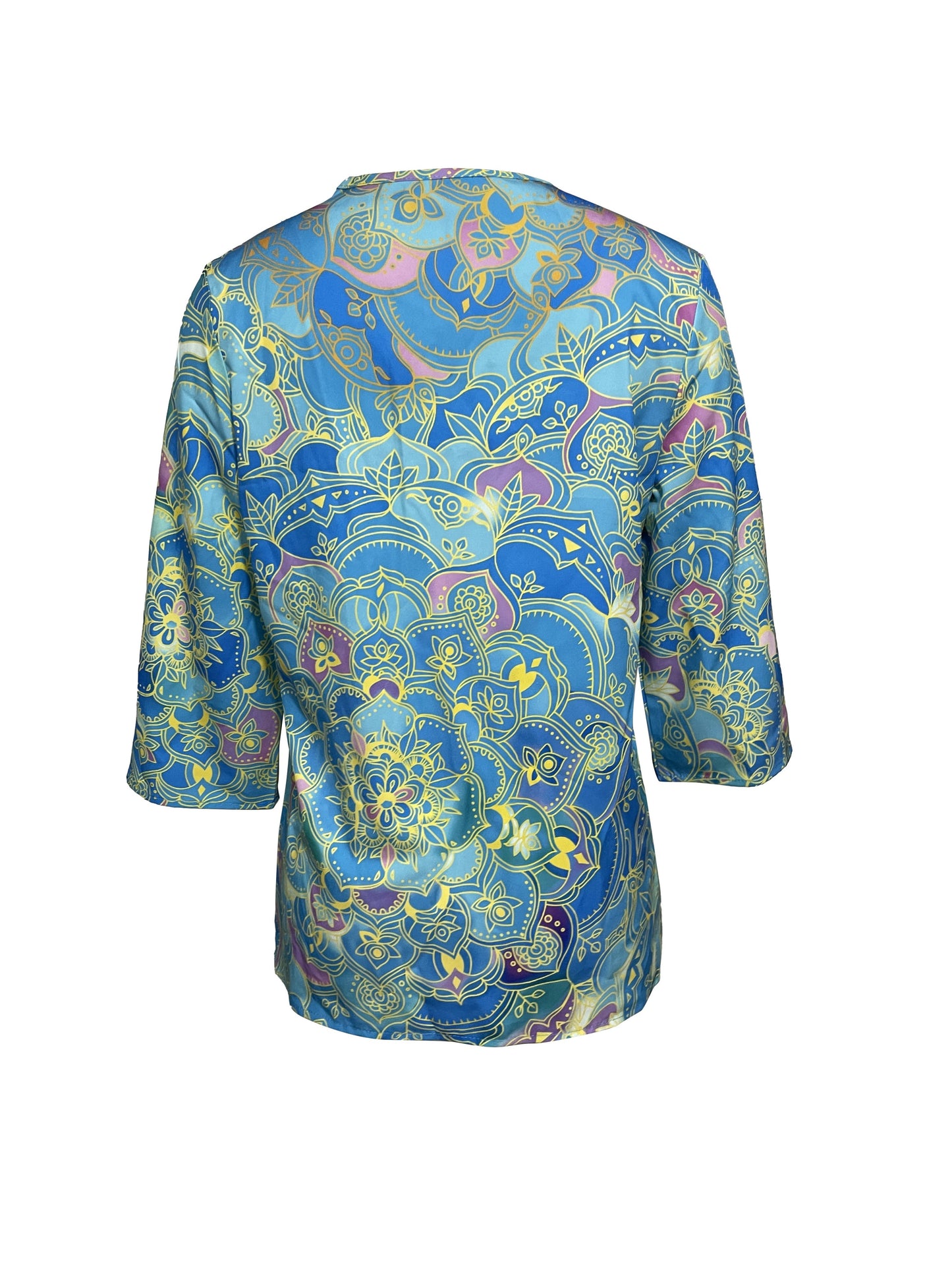 Women's 3/4 Sleeve V-Neck Blouse Polyester Elastane Blend Casual Geometric Pattern All-Season Knit Fabric Loose Fit Shirt for Adults